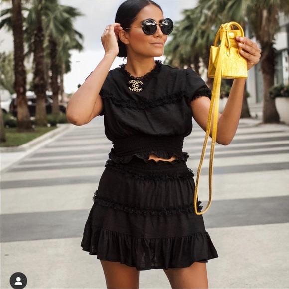 storets Dresses & Skirts - STORETS skirt and crop top set black smocked lace size small/medium coord